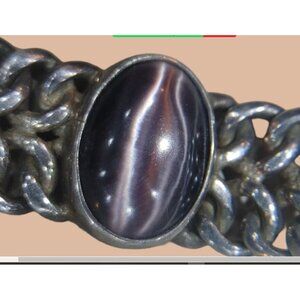 Sterling Silver Mexico Bracelet Simulated Purple Cats Eye Gemstone 925 Jewelry